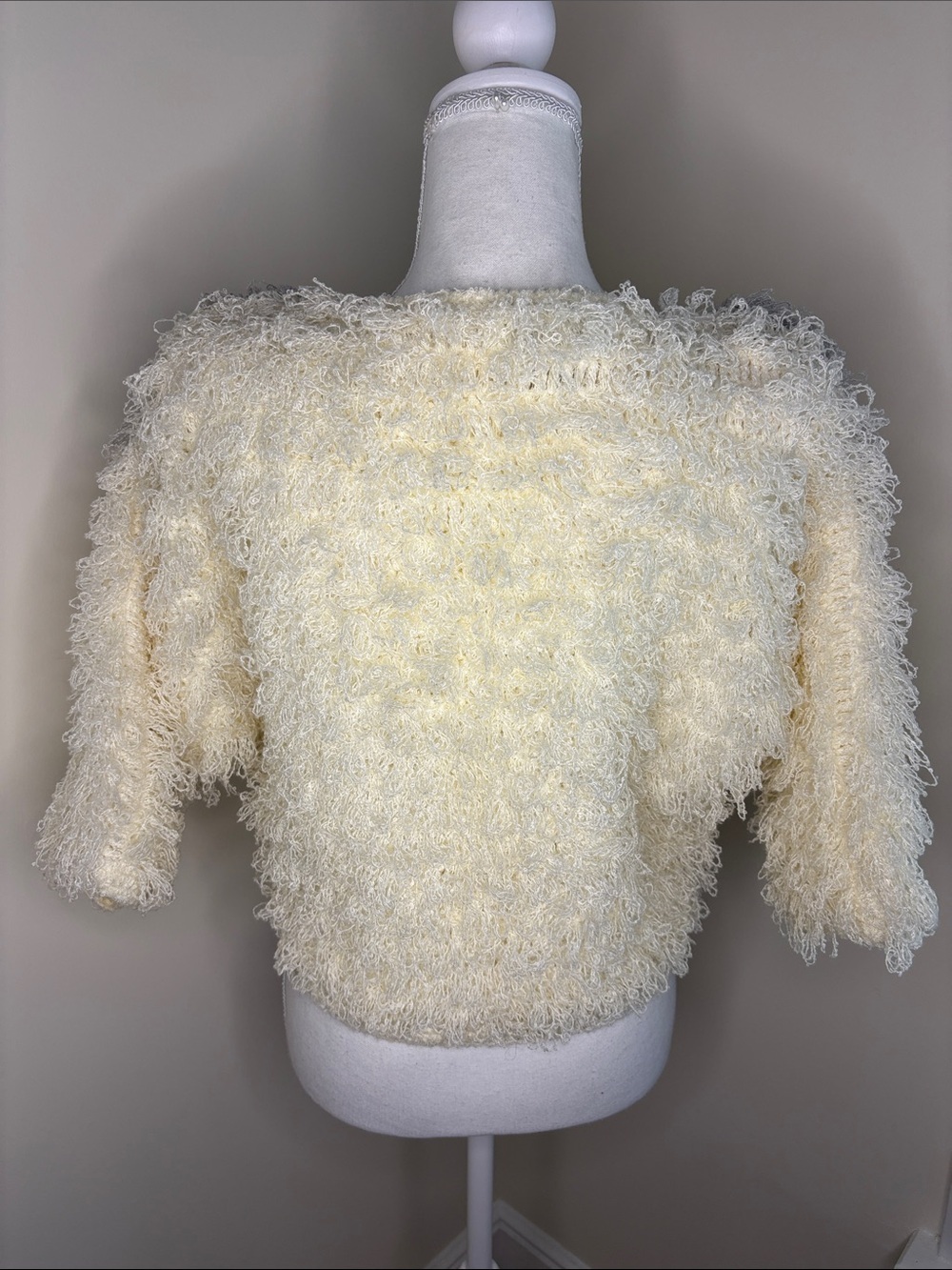 Vintage Sideffects Hand Crocheted Shaggy White, Gray & Pink Sweater. Small - Picture 4 of 10